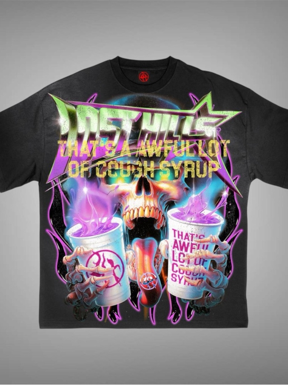 Lost Hills x That’s A Awful Lot Of Cough Syrup Gold & Black Tee Size Medium
